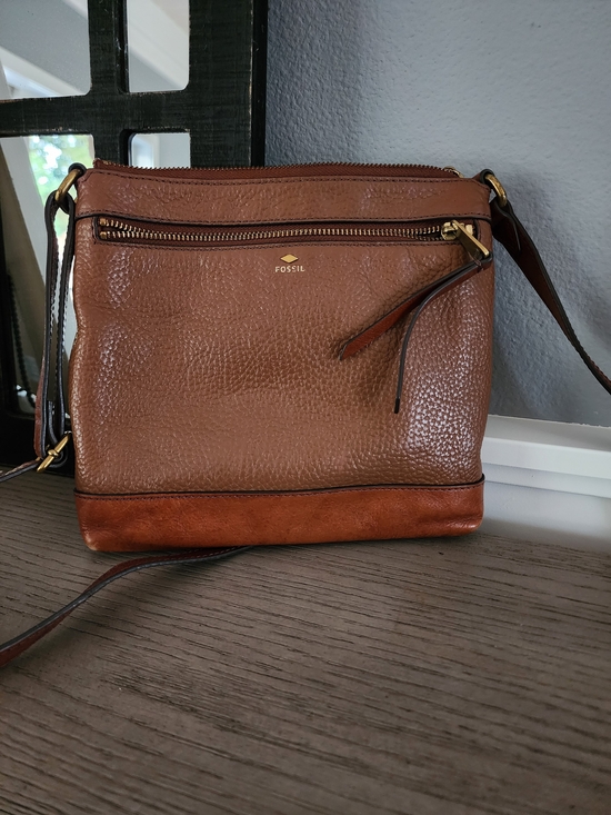 Fossil Handbags - Fossil Two-Tone Chestnut Brown Leather Crossbody with Gold Accents